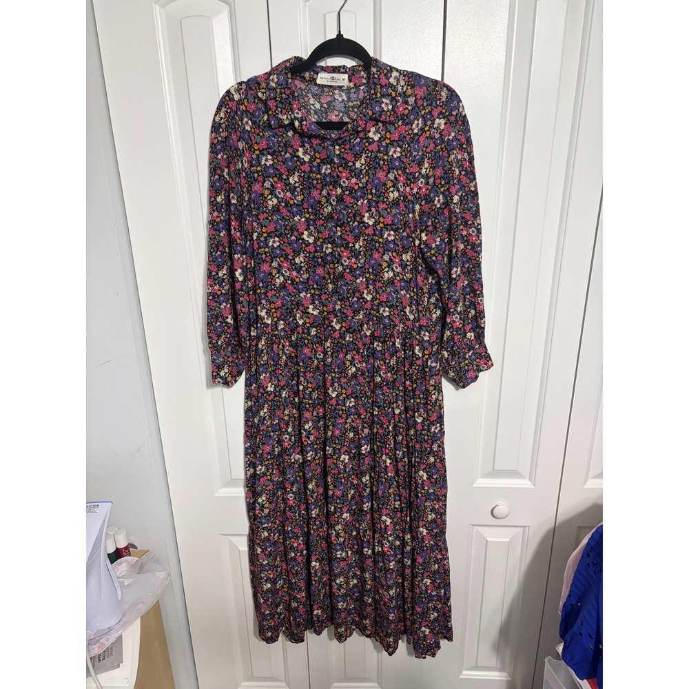 Natural Life Floral Shirt Dress Boho Multi-Color Pockets Medium Cottagecore - Picture 2 of 8